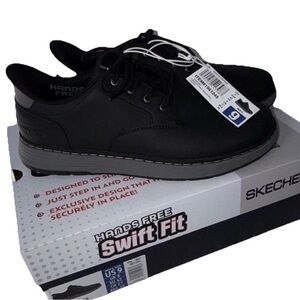 Skechers Men’s Black Casual Lace-Up Oxfords with Gray Sole
